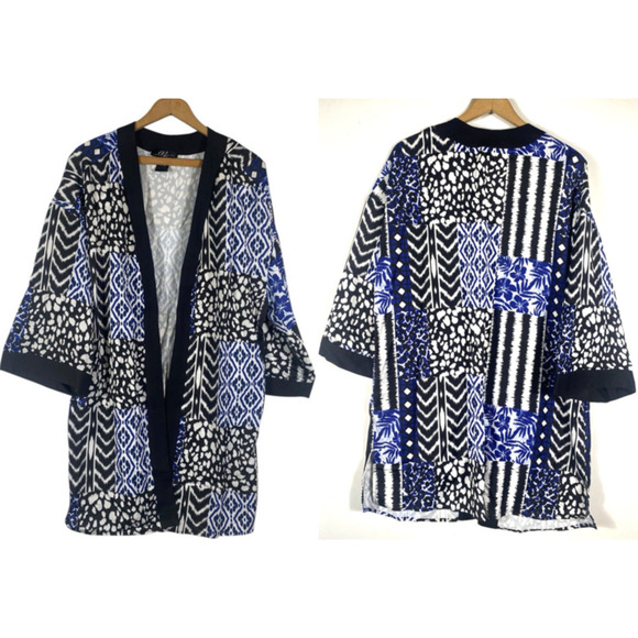 Midnight Velvet Jackets & Blazers - Midnight Velvet 1X Kimono Wrap Jacket Black Blue Boho Gypsy Tropical Cruise